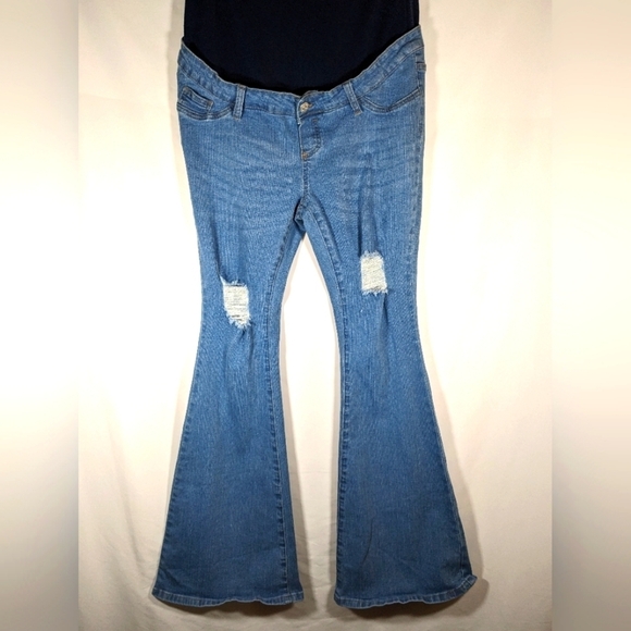 Shein Maternity Flared Leg Over the Belly Jeans Size Large (8/10) - Picture 4 of 8